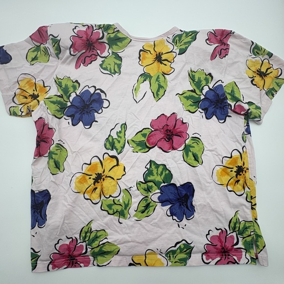 Vintage Elisabeth Shirt Womens 3 Multicolor Floral Beaded Short Sleeve Tee - Picture 7 of 8